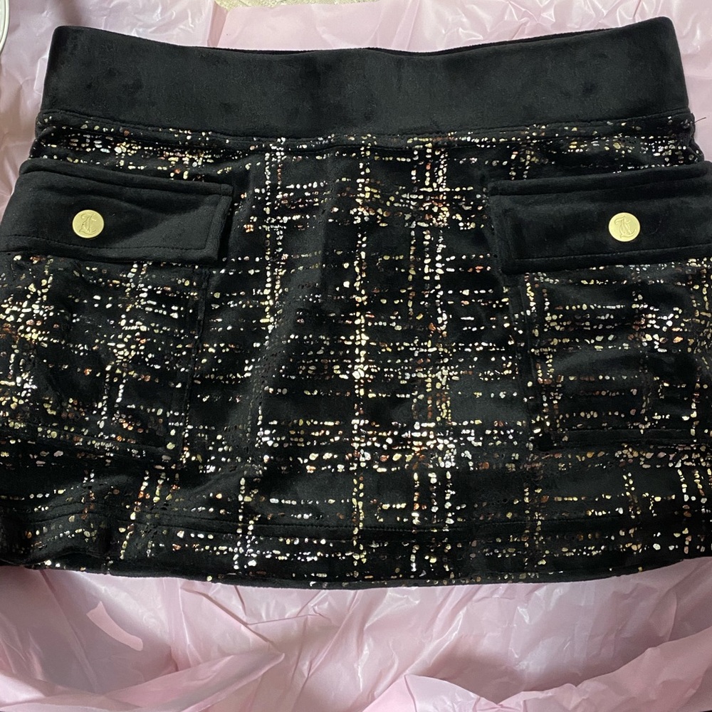 Juicy couture velour black and gold mini skirt